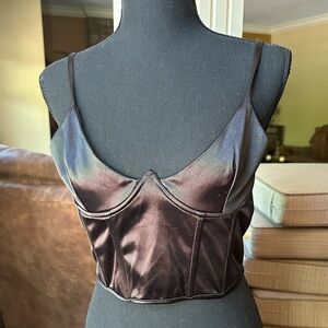 Black satin crop top